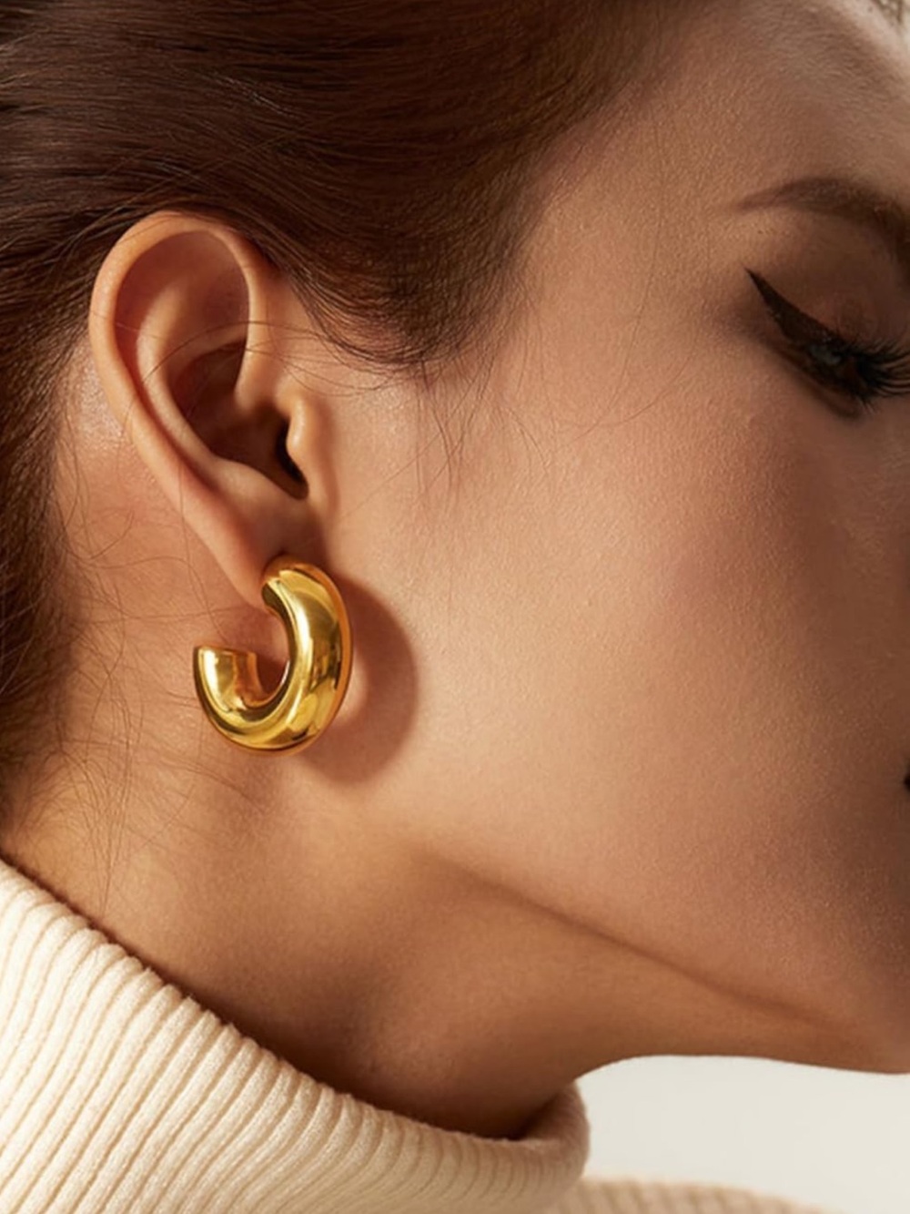 Gold Chunky Crescent Hoop Earrings